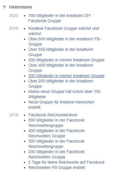 Meilensteine auf Facebook - Sabrina Karlem Kreativ Business Coach